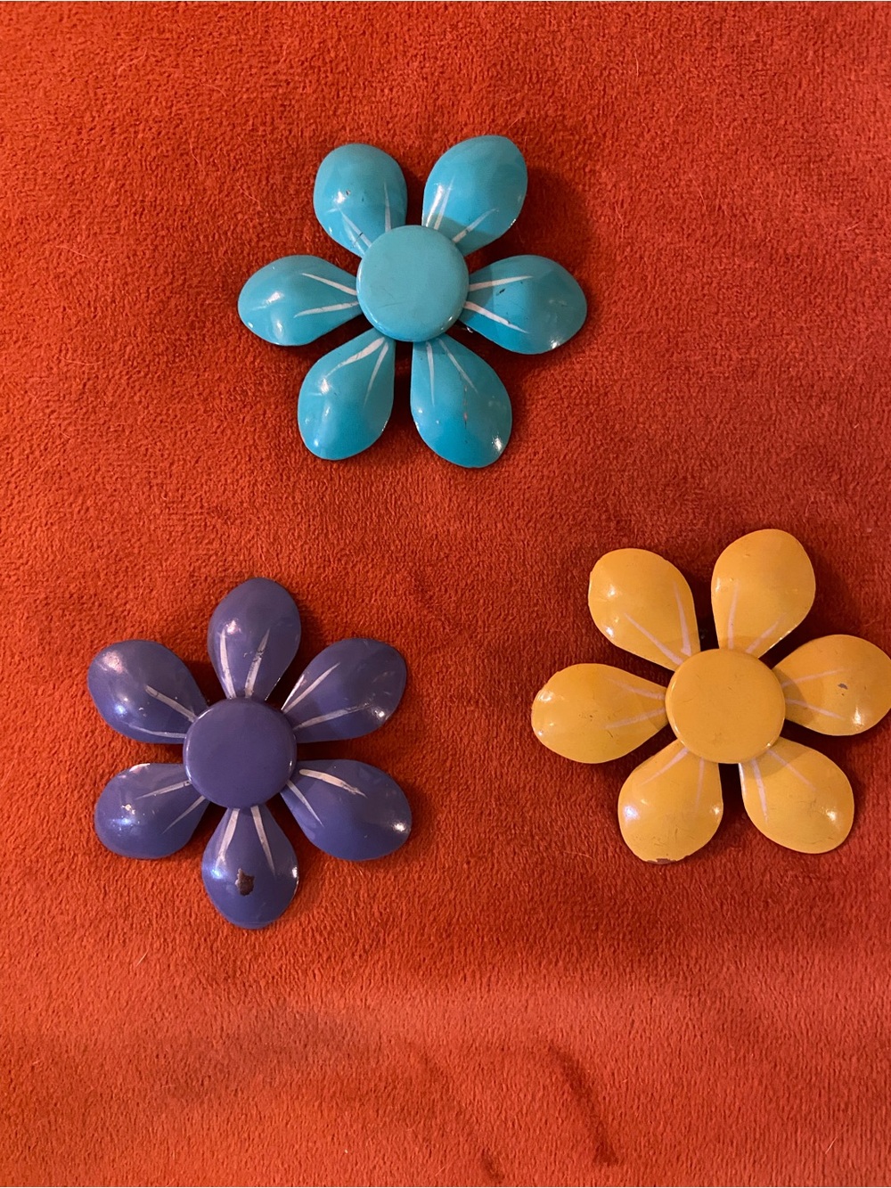 VINTAGE Blue, Purple & Yellow Flower Brooch Set